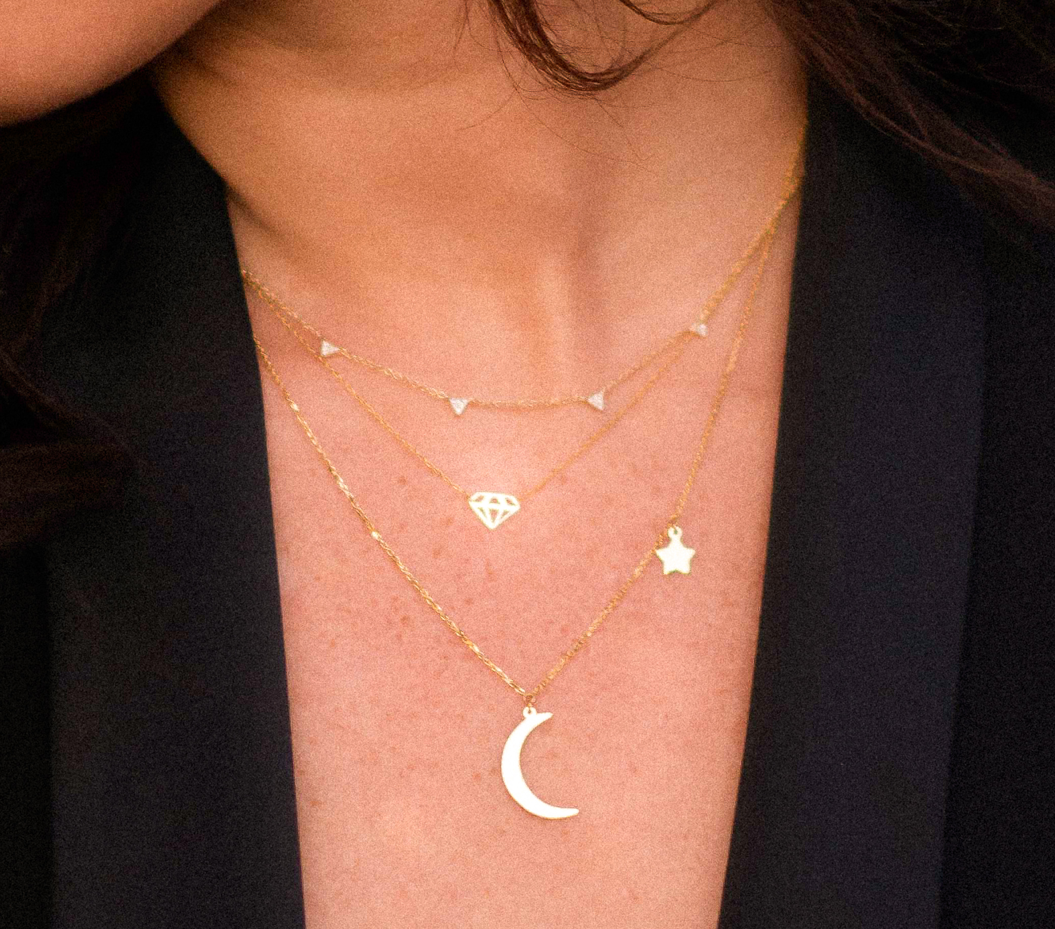 gold star necklace gold moon necklace pretty necklaces |GFN00035 gold filled moon necklace gifts for gf Moon and Stars Necklace
