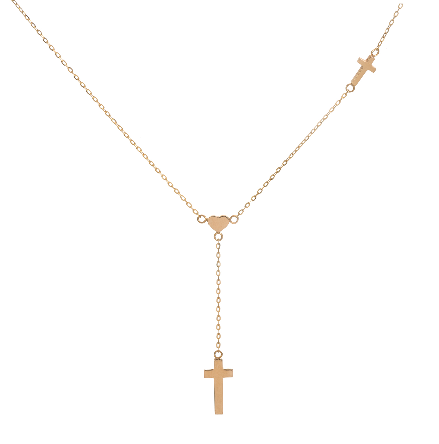 14K Yellow Gold Heart with Cross Pendant on an Adjustable 14K Yellow Gold Chain Necklace